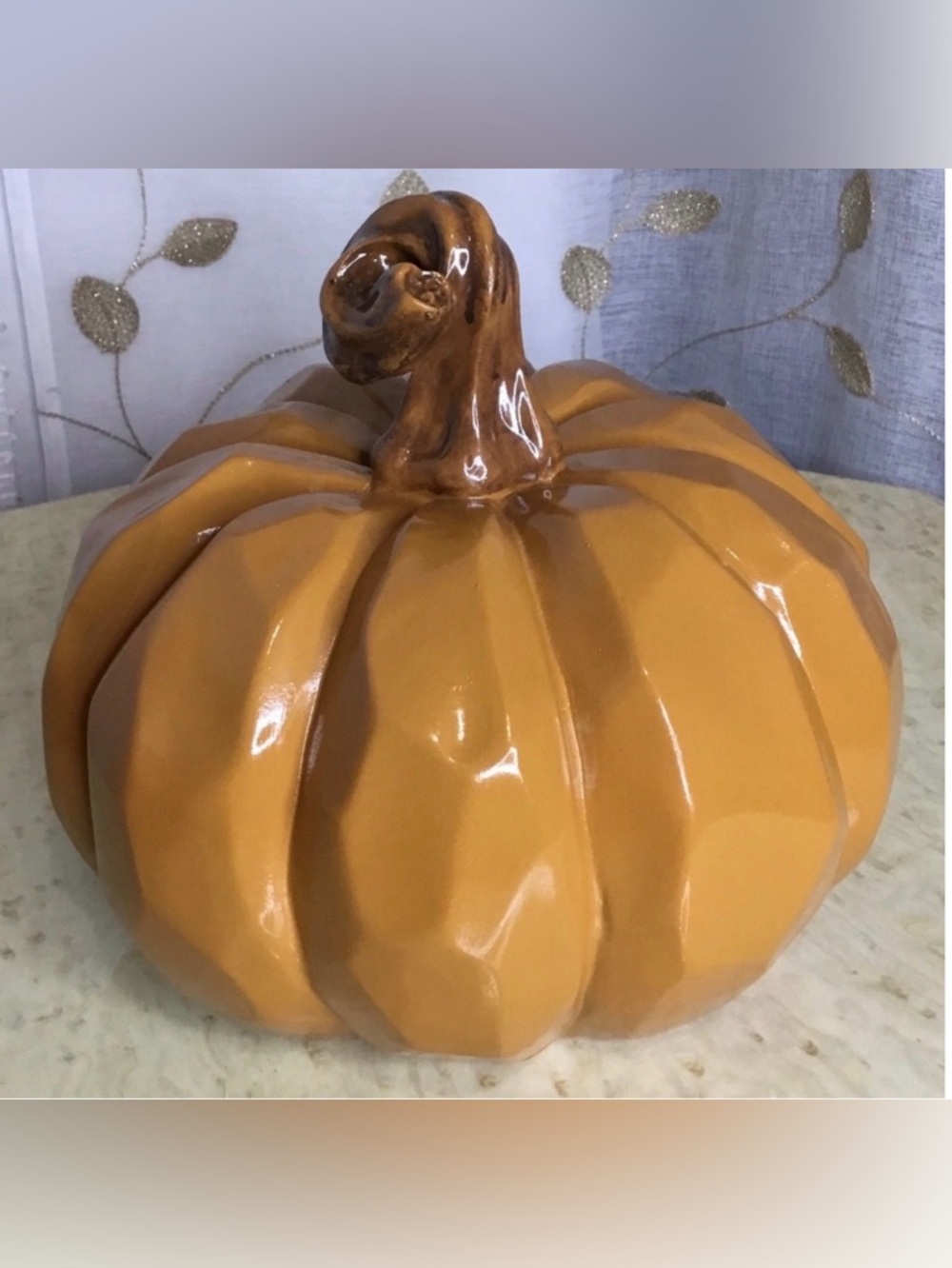 Modern Glossy Orange Resin Pumpkin Decor Fall Halloween Thanksgiving Decor NWOT
